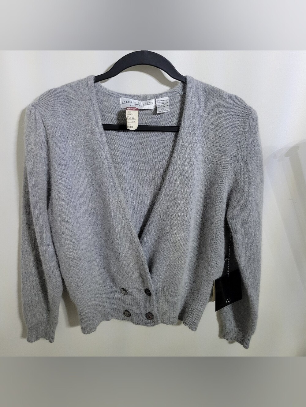 NWT Valerie Stevens Petites Light Gray Wrap-Style V-Neck Cardigan, Size L